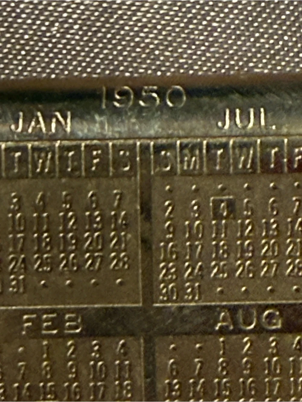 Vintage Money Clip 1950/1951 Perpetual Calendar - Gold Tone